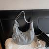Korean Ins Lazy Style Cow Horn Bag Large Capacity Canvas Bag Pleated Plaid Commuting Shoulder Crossbody Bag for Women