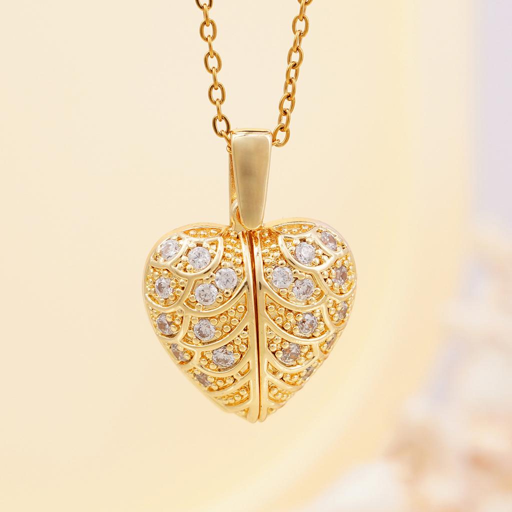 1pc Heart Angel Wings Openable Pendant Necklace Fashionable Cute Party Jewelry Valentine's Day Gift for Women Girls Mum