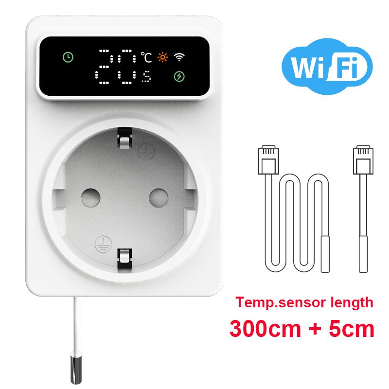 Tuya Wifi Digital Thermostat Socket 16A Precision Plug Remote Temperature Controller Timer Switch Cooling Heating 3M NTC Sensor