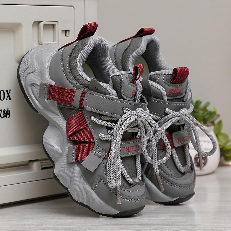 

Girls leather sneakers lace-up 2025 autumn new children s middle-aged and older children s running shoes soft-soled boys single shoes trend 21