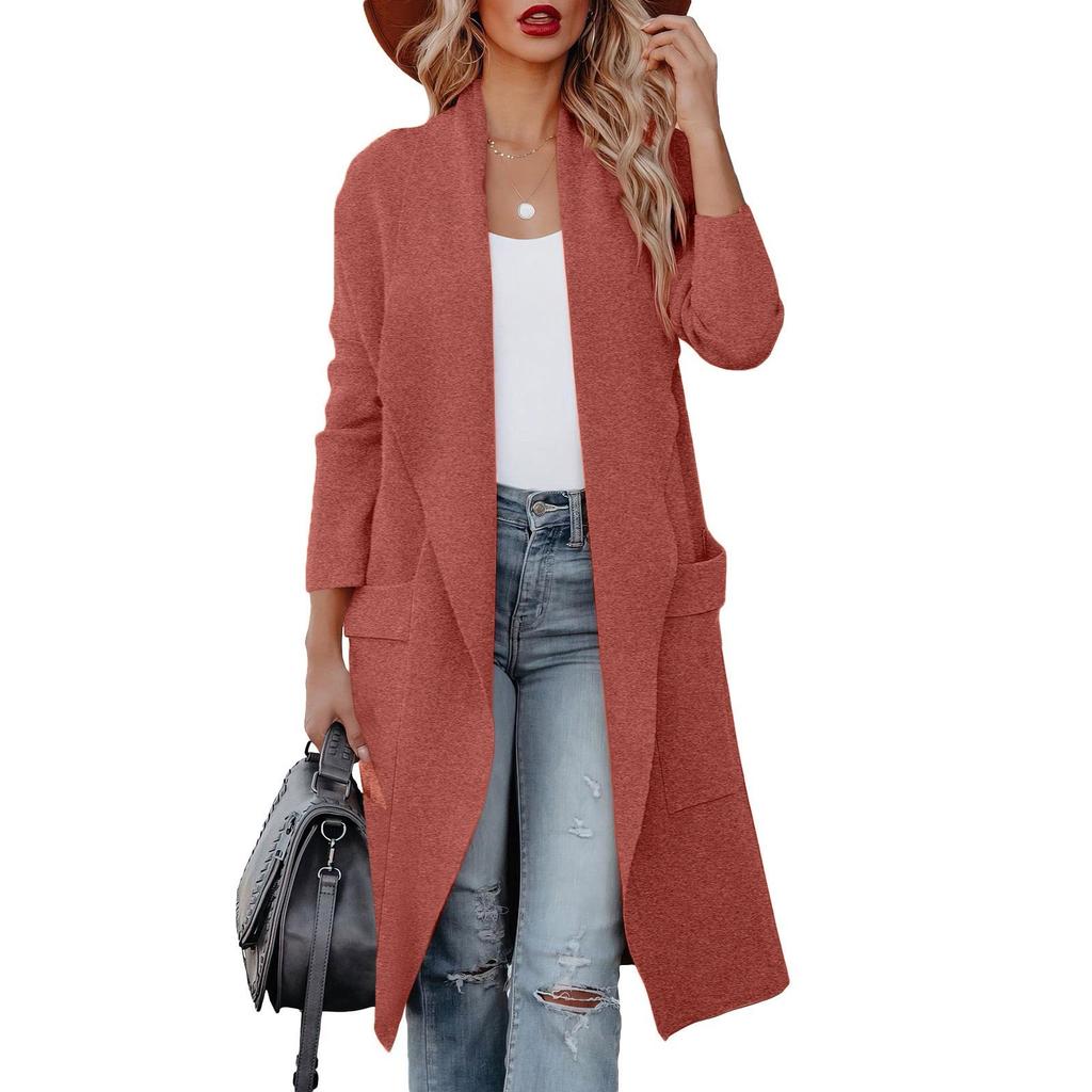 Dámský ležérní pletený svetřík s dlouhým rukávem a otevřený přední kabát