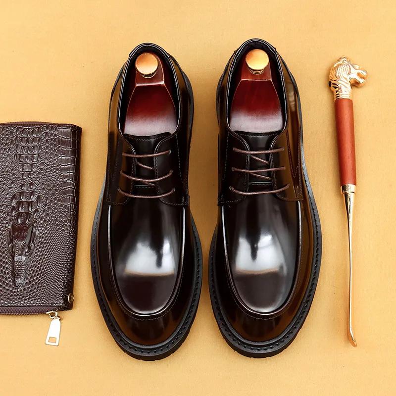 

Мужские формальные туфли из натуральной кожи ручной работы, классические оксфорды цельного кроя, деловые туфли на шнуровке с простым носком, свадебные туфли для мужчин 43 чёрный