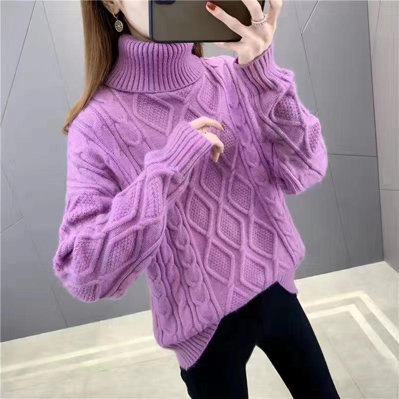 Two Lapels Small Top Autumn and Winter Lazy Wind Solid Color Twist Thickened Knitted Outerwear Sweater Women