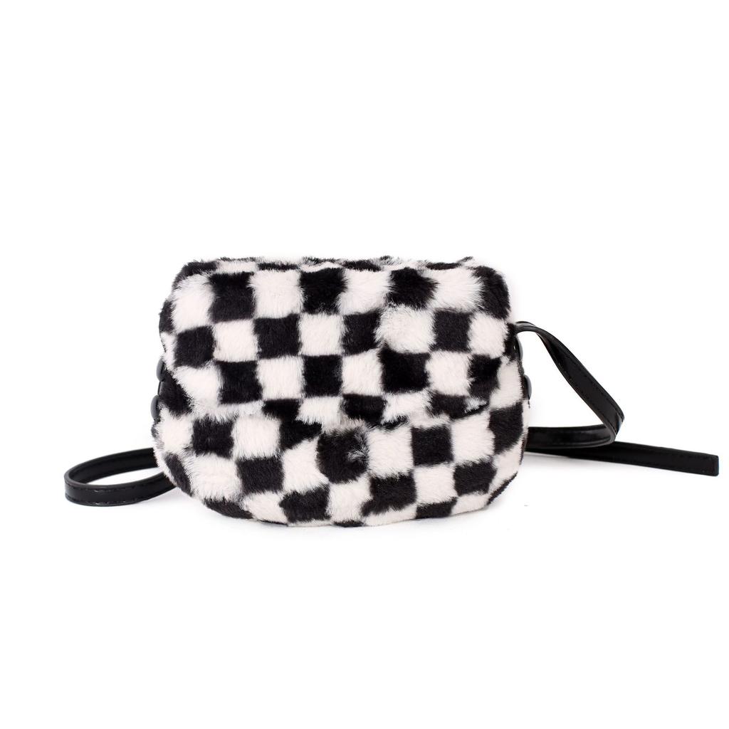 Black and White Plaid Shoulder Messenger Bag Bag Woman