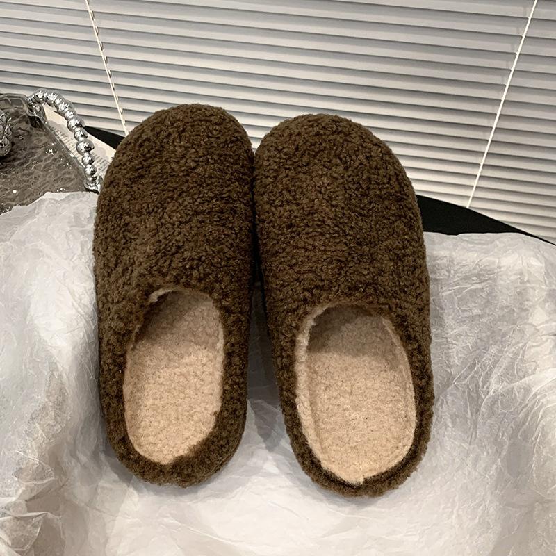 Lazy Wind Thick-soled Fluffy Slippers Women's Autumn Comfortable Lazy One-pedal Bag Head Slippers Non-slip Fluffy Slippers