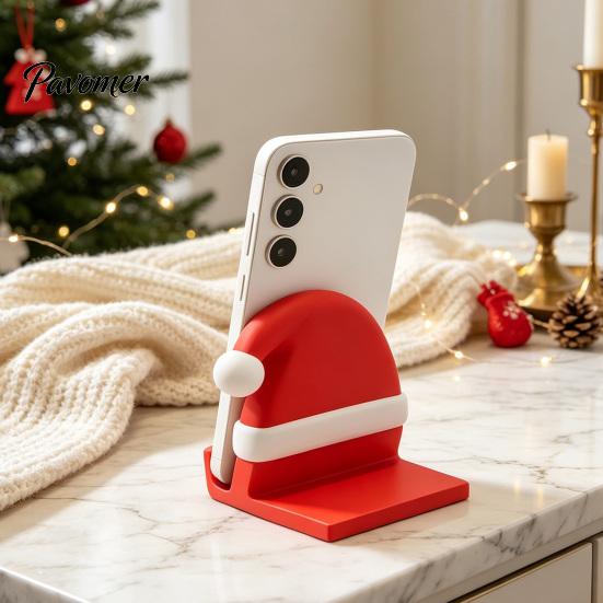 Unique 3D Printed Phone Holder Santa Hat Stand, Christmas Desk for Sturdy Cell Dock Phone, Creative Dock, Festive Holiday Decoration Desktop Mobile