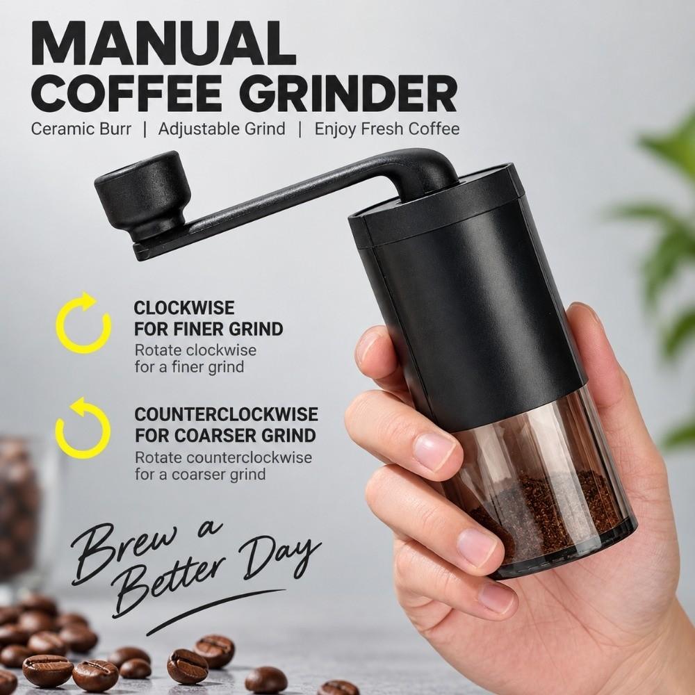 Ceramic Burr Manual Coffee Grinder Hand Crank Portable Adjustable Grinder Feeding Tube