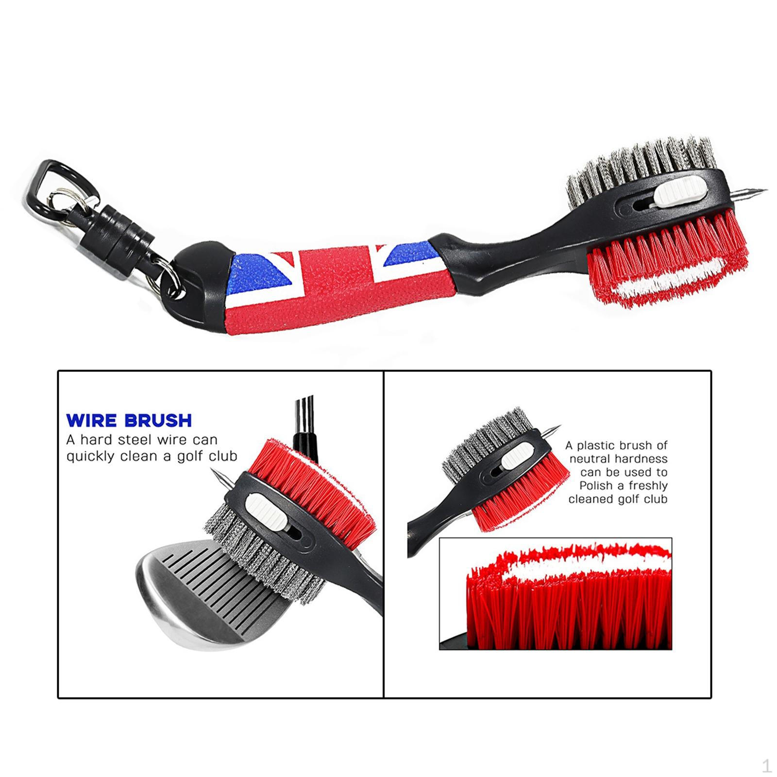 

2 Golf Brush Cleaning Groove Self-Contained Water with Clip British flag10