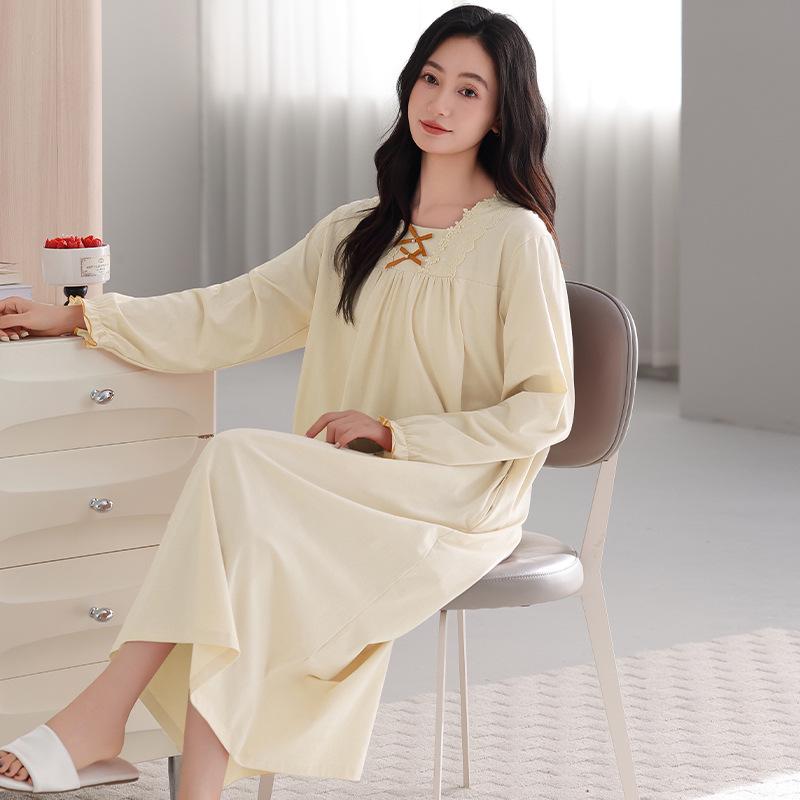 Camice da notte stile palazzo da donna: Elegante Abito Lungo Monocolore per Primavera e Autunno 2026