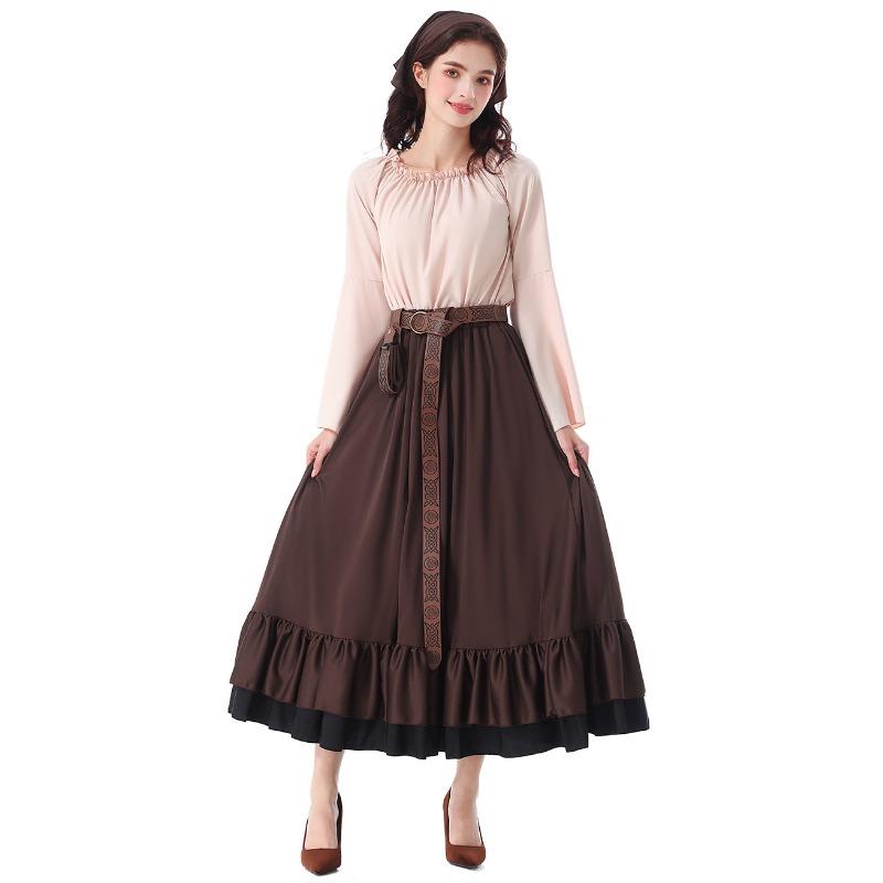 Adult Women Grassland Colony Dress Renaissance Victorian Medieval Dress Gown Halloween Cosplay Costumes Role Play Outfit