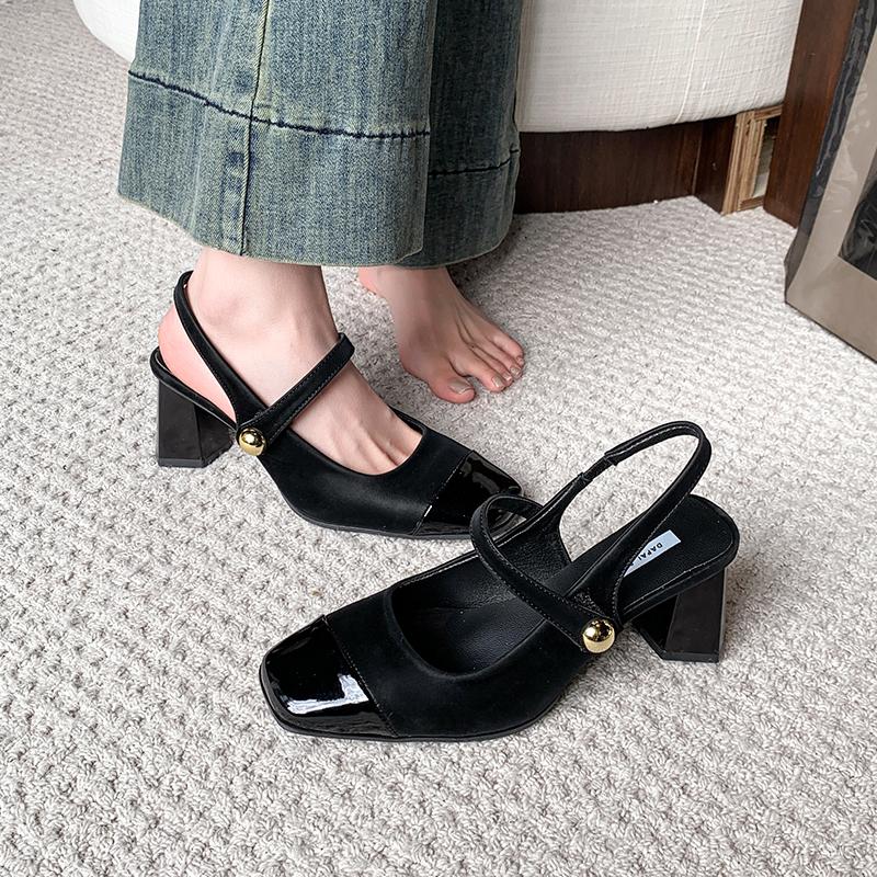 Fashion Square Heels Mary Janes Square Toe Med Heels Flats Spring/Autumn Solid Color Women's Shoes Buckle Strap Fashion Ladies Sandals