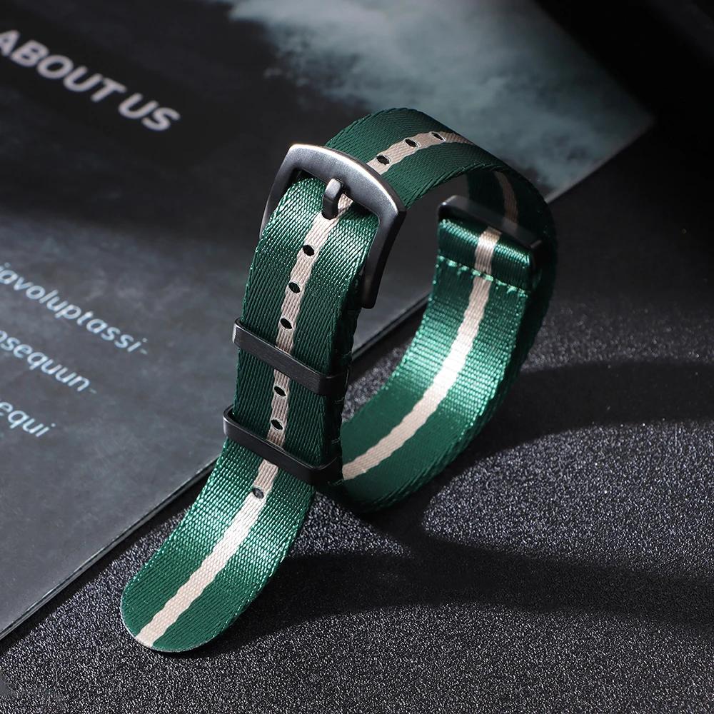 Ribbed Nylon Watchband Nylon Watch Strap 20mm 22mm Watchband Black Buckle Bracelet for Military Sport Watch Band Accessories
