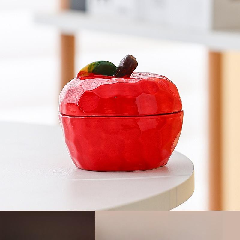 

Ceramic Strawberry Apple Jewelry Box Creative Gift Pearl Necklace Ring Dresser Storage Lid Jar Girl