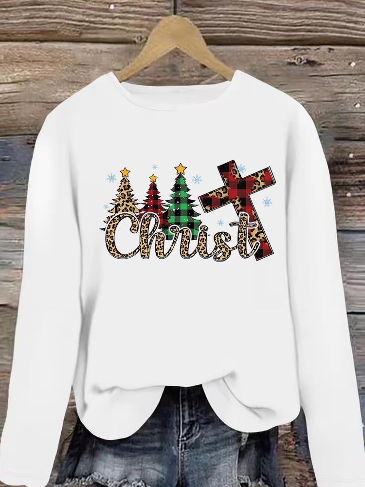 (Asian Size) Clothing T Shirt Graphic Tee Women faith peace Merry Christmas new year Print Casual Fashion Top o-neck Long Sleeve T-shirts