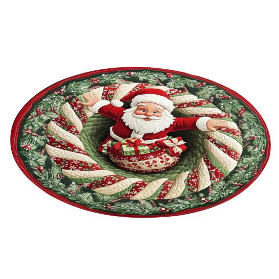 Christmas 3D Rug Optical Illusion Santa Claus Round Floor Mat Non-Slip Xmas