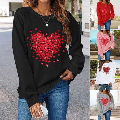 Women Hoodie Valentine Day Women Love Heart Graphic Sweatshirt Crew Neck Long Sleeve Loose Pullover Tops