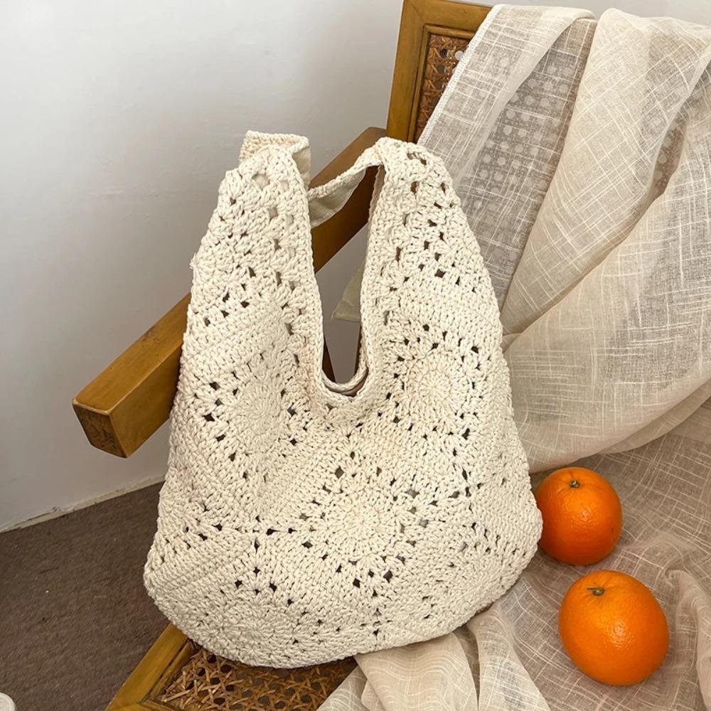 Lazy Style Crochet Shoulder Bag Large Capacity Tote Bag Trendy Women Straw Woven Bag  Ladies
