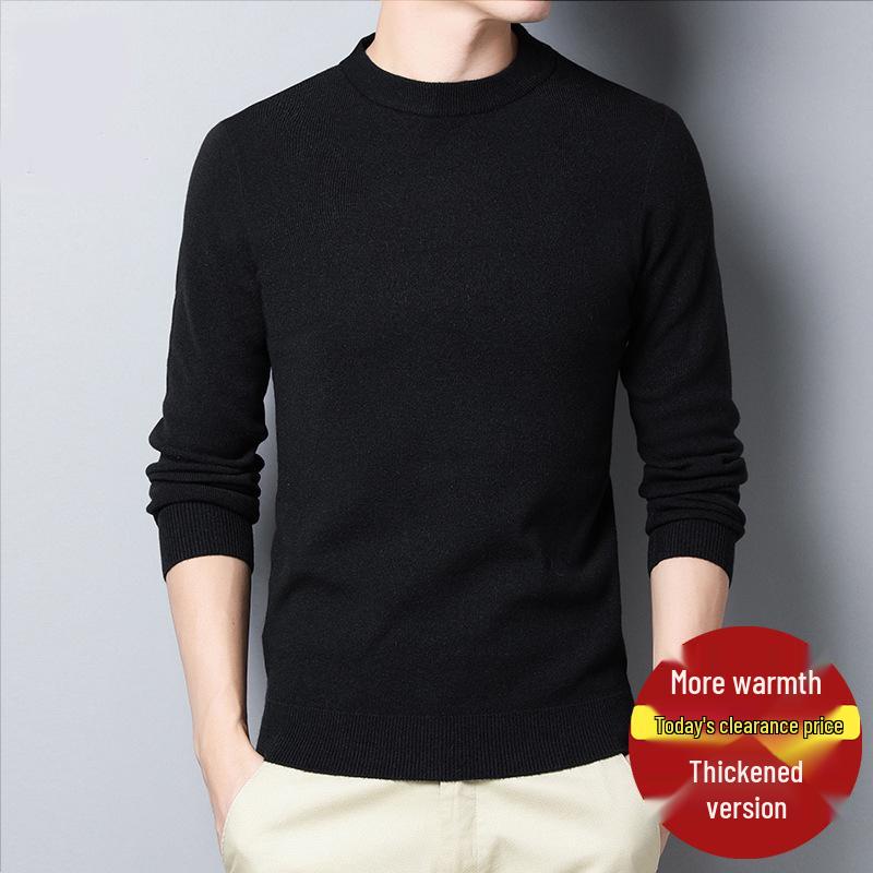 Men's Autumn Winter Round Neck Semi-High Neck Sweater - Middle-Aged & Young Knitted Base Layer Shirt