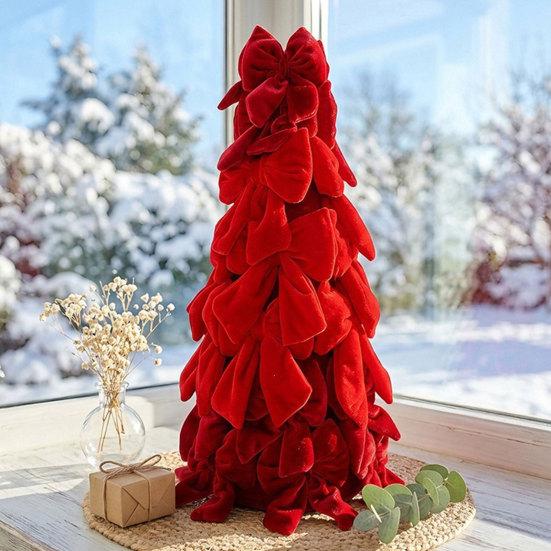 Stacked Velvet Bow Decoration Christmas Tree Decoration, Shaped Desktop Ornament Tabletop for Fireplace Dining Table Window Holiday Decor Versatile
