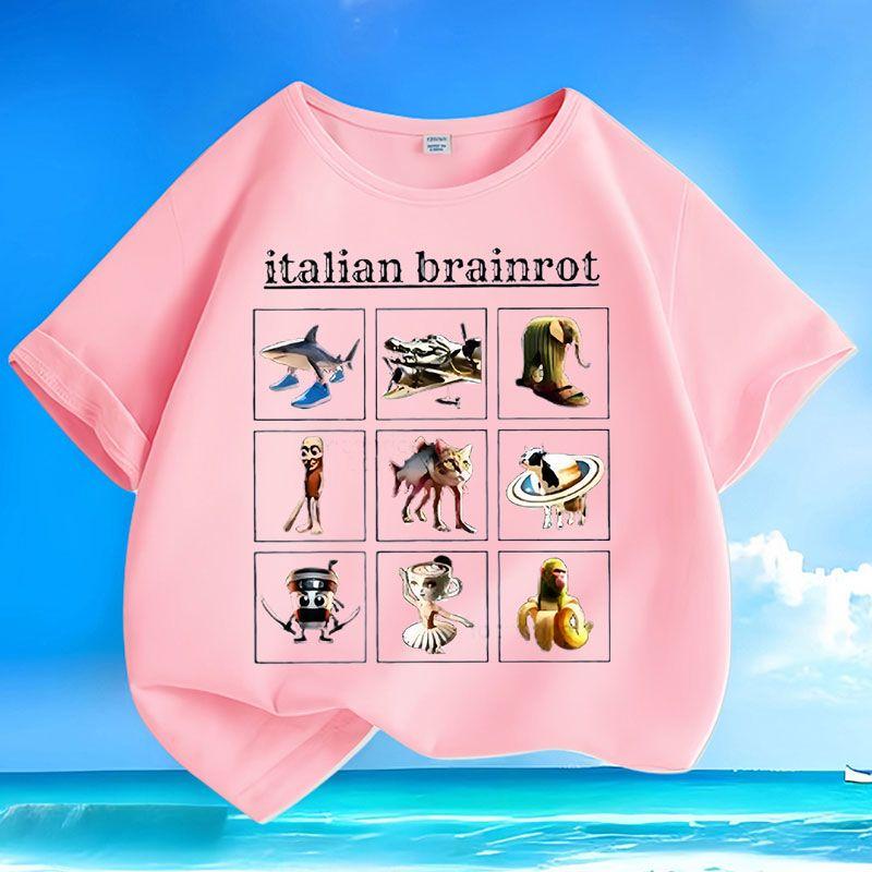 Kinder Freizeit Tungtungtungsahur Holzstabfigur Shan Hai Jing Spitze, Sommer Locker Oberteil für Jungen und Mädchen