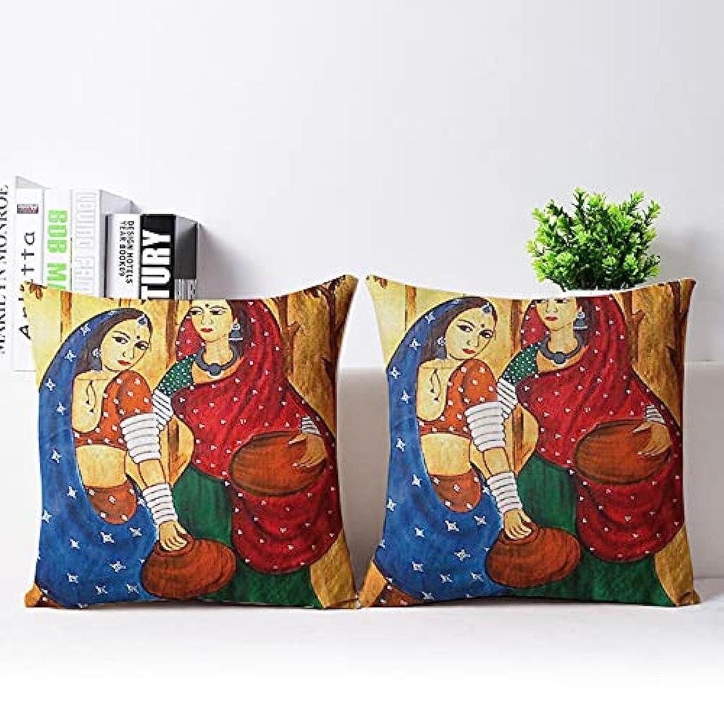 Etnik Baskılı Jüt Yastık Kılıfı (16X16 İnç, 2'li Paket) Kırlent Kılıfları, Jüt Kırlent Kılıfları, Kanepe Kırlent Kılıfları