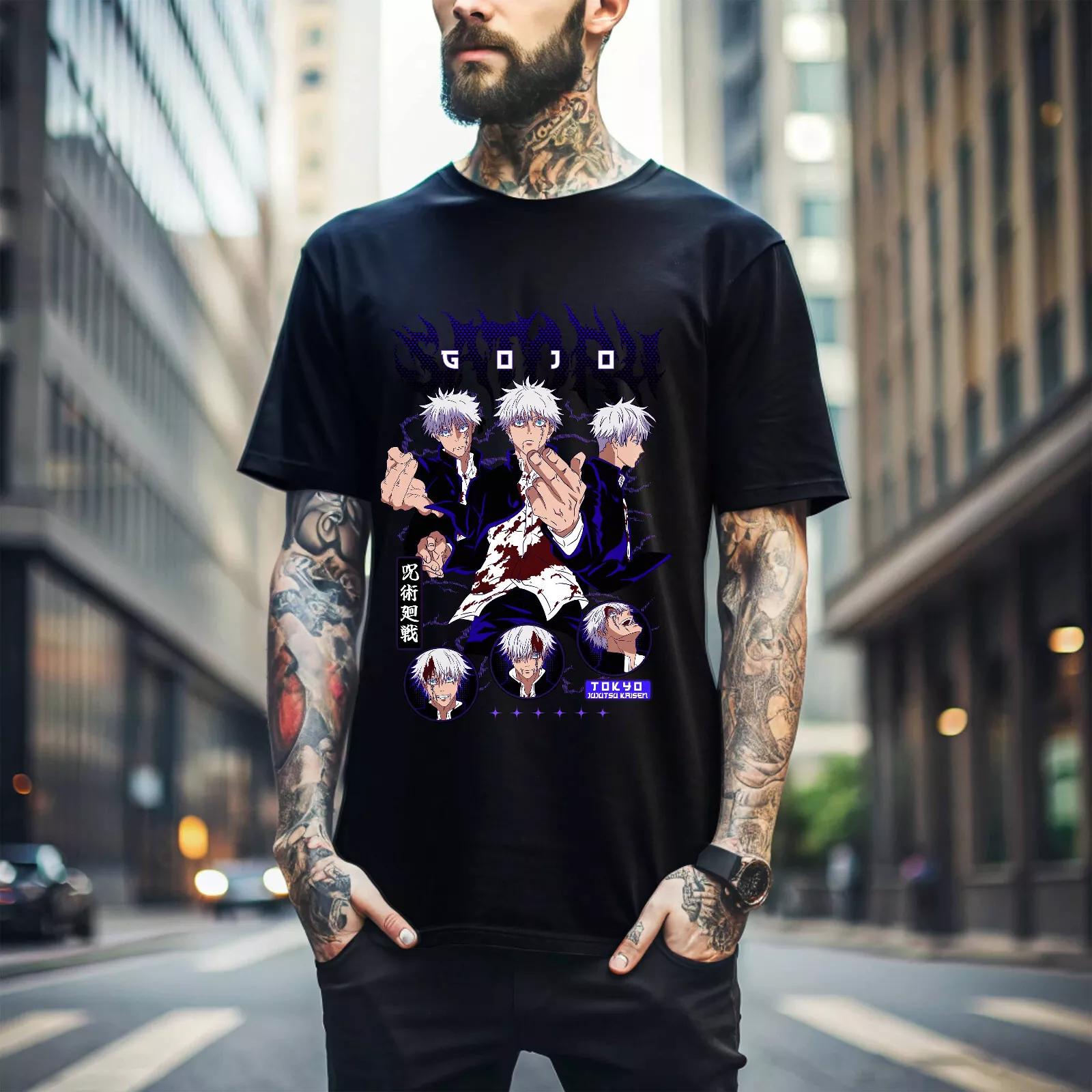 

100% cotton TOPS UNISEX TEES MENS WOMENS Gojo Satoru T-Shirt Jujutsu Kaisen best Anime manga lover black t-shirt 027 4XL чёрный