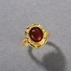 Vintage Irregular Copper Plated 18K Real Gold Inlaid Chalcedony Twist Ring Niche Design Temperament Ring