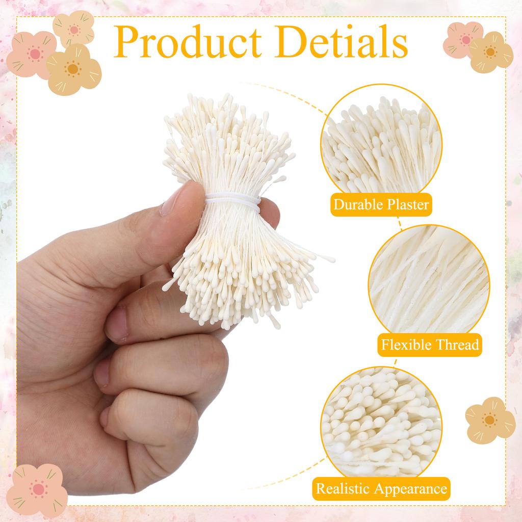 400Pcs Artificial Pearl Stamens Double Ended Vivid Floral Buds for DIY Flower Making and Party Favor Decorations
