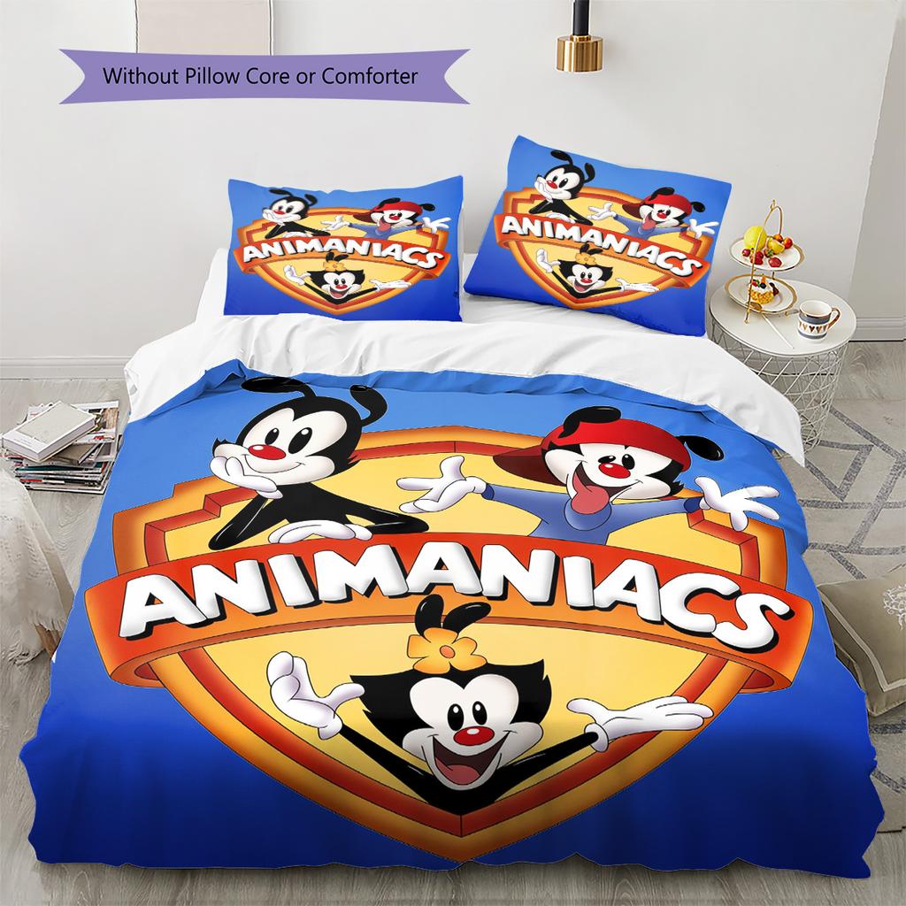 Animaniacs Set cu model cuvertură de pat Decorare casă Cadou (1 * husă de pilotă + 2 * fețe de pernă fără miez)