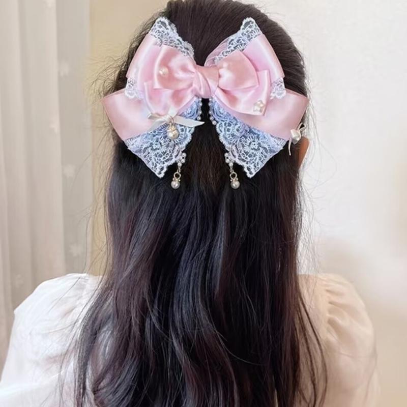 Elegant Bows Hair Clip With Lace And Satins Ribbon For Women And Girls Perfect For Daily Wear Or Special Occasion