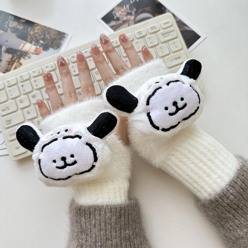 New Doll Adult Gloves Cartoon Cold Proof Warm Half Finger Gloves for Girls Office Students Writing Gloves