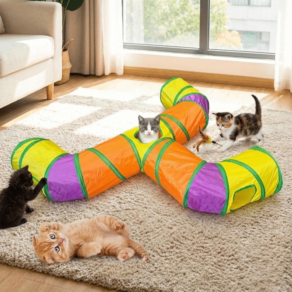 Extended Pet Play Tunnel Three-Way Cat Hiding Cave Funny Cat Hideaway Playtime
