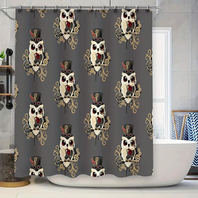 Vintage Steampunk Bathroom Decor Shower Curtain Set Waterproof Victorian Gothic Decor Farmhouse Toilet Curtain Artistic Design
