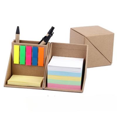 Creative Stationery Kraft Paper Square Note Box Sticky Note Plus Pen Holder Combination