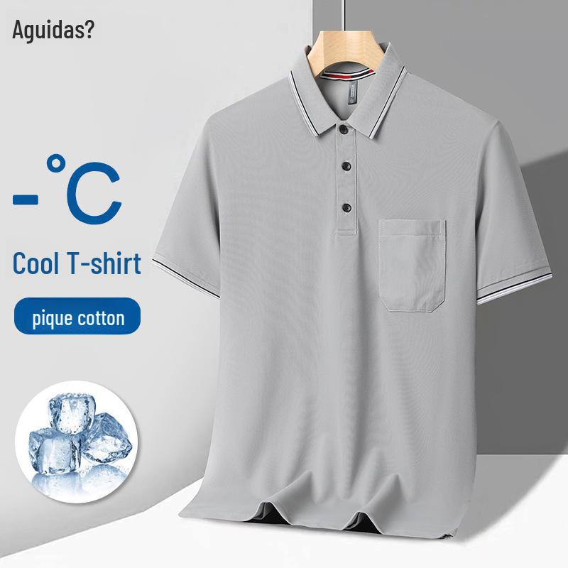 Polo tričko z ledového hedvábí: Pánské letní tričko s krátkým rukávem pro dospělé středního věku (30-50 let)
