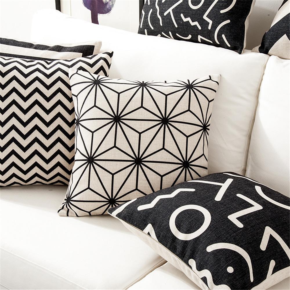 Quadratisch 18" Weiß und Schwarz Geometrisch Kissenbezug Dekorative Kissenbezüge Vintage Heimdeko Kissenbezughülle Für Sofa Zuhause