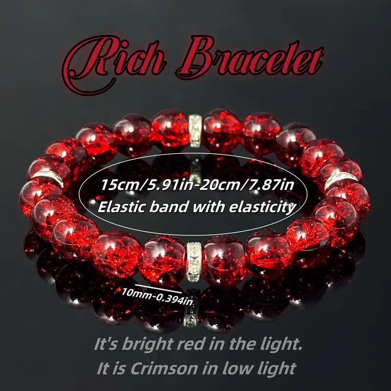 10mm Red Glass & Natural Stone Beaded Bracelet with Elastic Cord for Men and Women