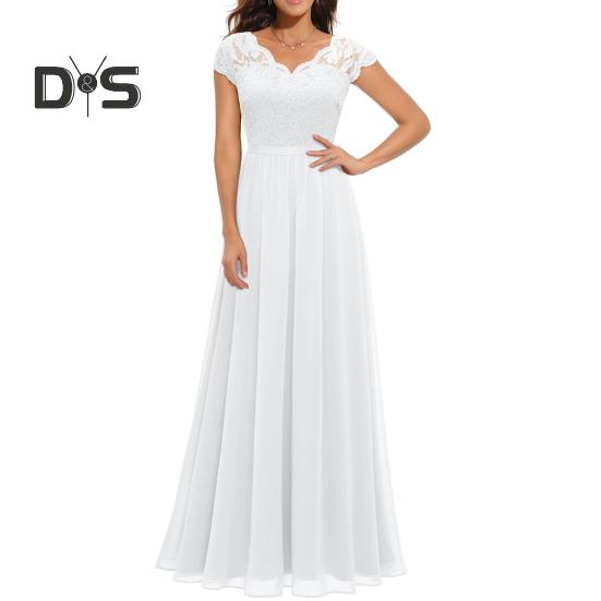 

Женское кружевное вечернее платье с V-образным вырезом, длинное шифоновое платье А-силуэта для подружки невесты, платье макси для матери невесты, свадебного гостя для выпускного вечера L