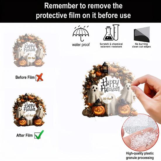 Halloween 2D Flat Acrylic Sign Cute Ghost Pumpkin Wreath Table Stand Decoration for Halloween Tiered Tray Home Office Decor