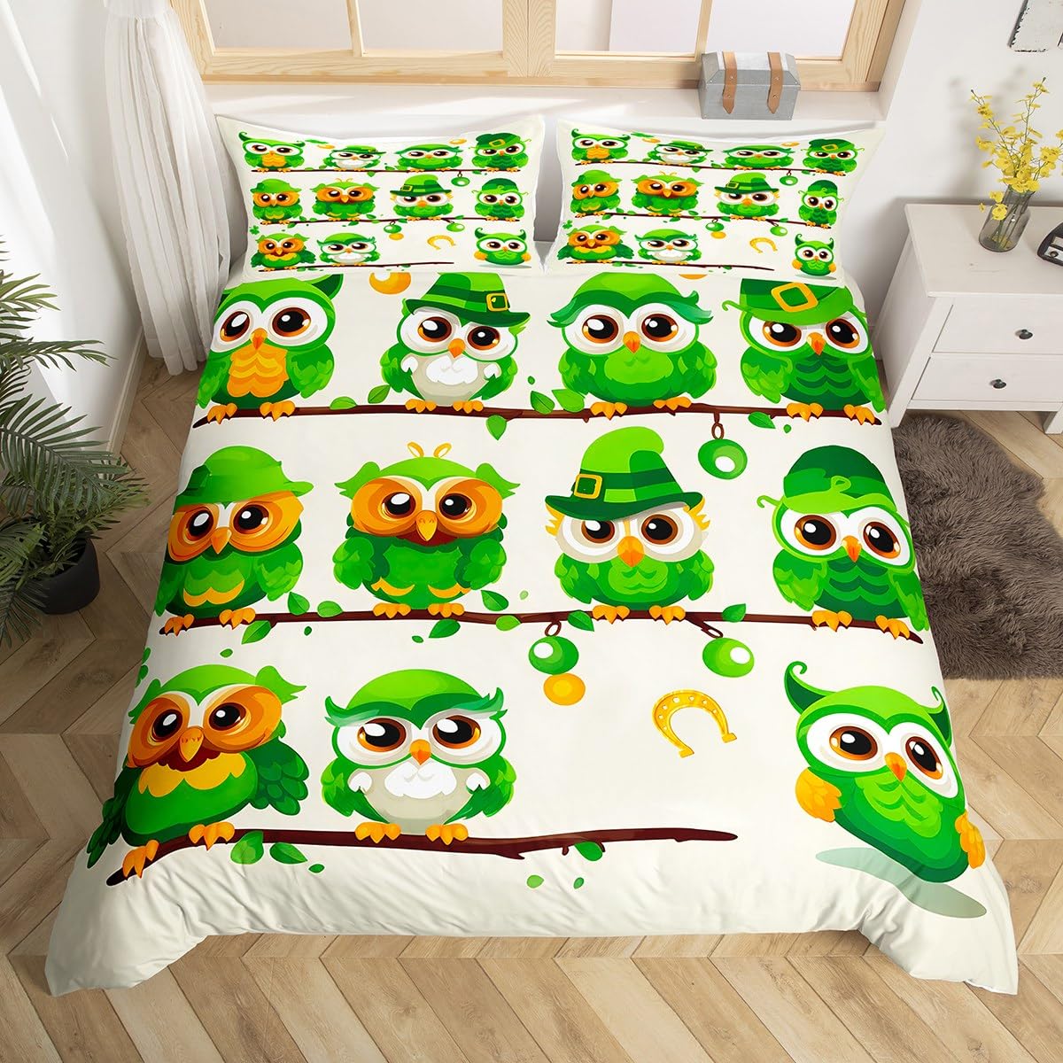 

St.Patrick S Day Duvet Cover Twin Queen Lucky Clover Leaves Bedding Set For Boys Girls Cartoon Comforter Cover With 2 Pillowcase EU Single(135x200cm)