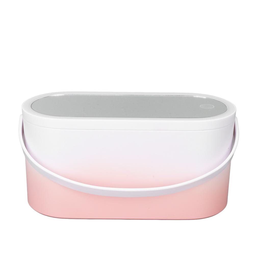 Makeup Case Pink Gradient Portable Large Capacity Foldable Rotating LED Light Makeup Storage Box With Makeup Mirror