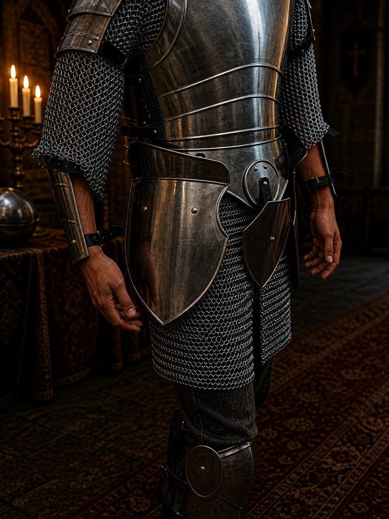 Costume da Cavaliere Medievale – Armatura Completa da Guerriero d'Acciaio con Elmo, Corazza e Cotta di Maglia