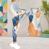 Women Plus Size Two Piece Set Scoop Neck Sleeveless Tank Top White Blue Green Printed Fitted Pants