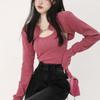 Y2K Korean Fashion Pink Cropped Sweater Women Harajuku Sexy Slim Knitted Jumper Vintage Casual Cardigan Vest Set Tops