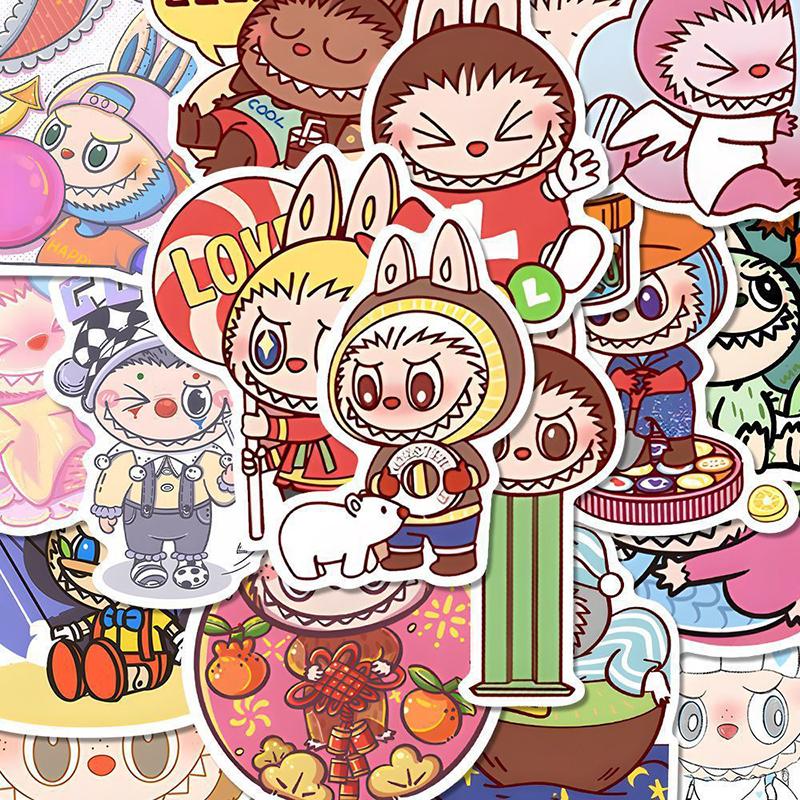 80Pcs Cartoon Anime Bubble Mart Labubu Waterproof Stickers For Water Bottle Laptop Skateboard Scrapbook Decorative Accessories