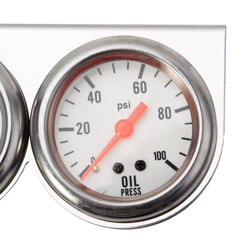 Triple Gauge Kit, 3 In 1 Car Oil Volt Water Gauge, Chrome Housing, White Face, Red Needles, 51Mm Size, 100-280F Water Temp, 8-16V Volts, 0-100Psi Oil