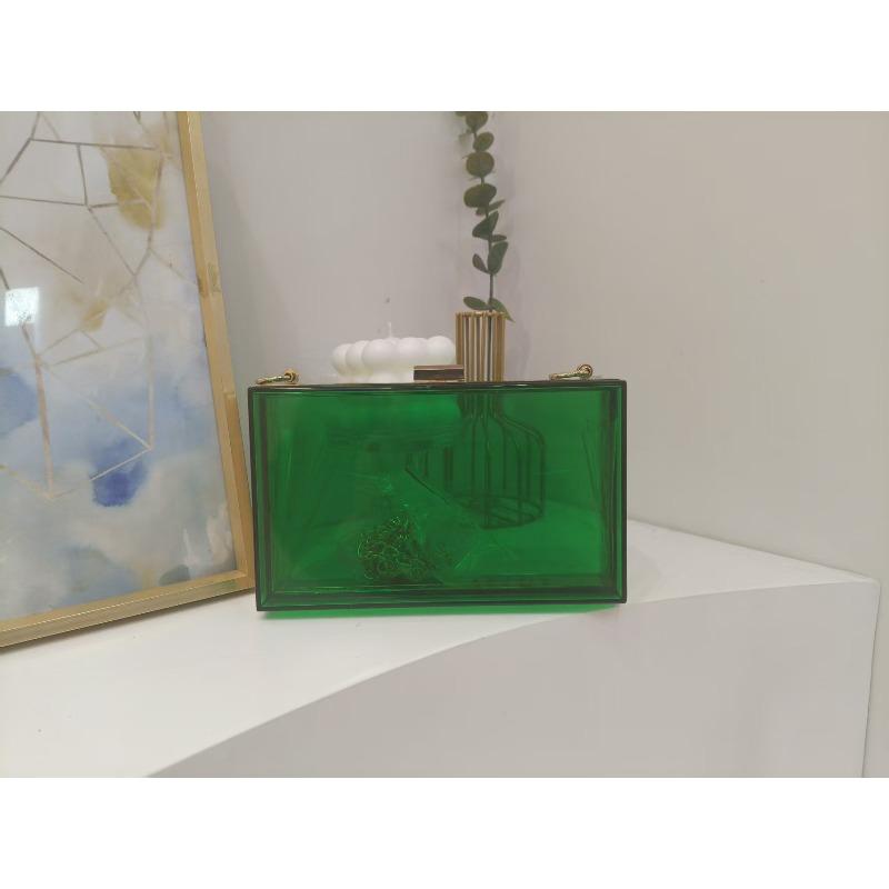 Popular acrylic women's bag small square bag summer candy color transparent box bag dinner bag manufacturer chain bag