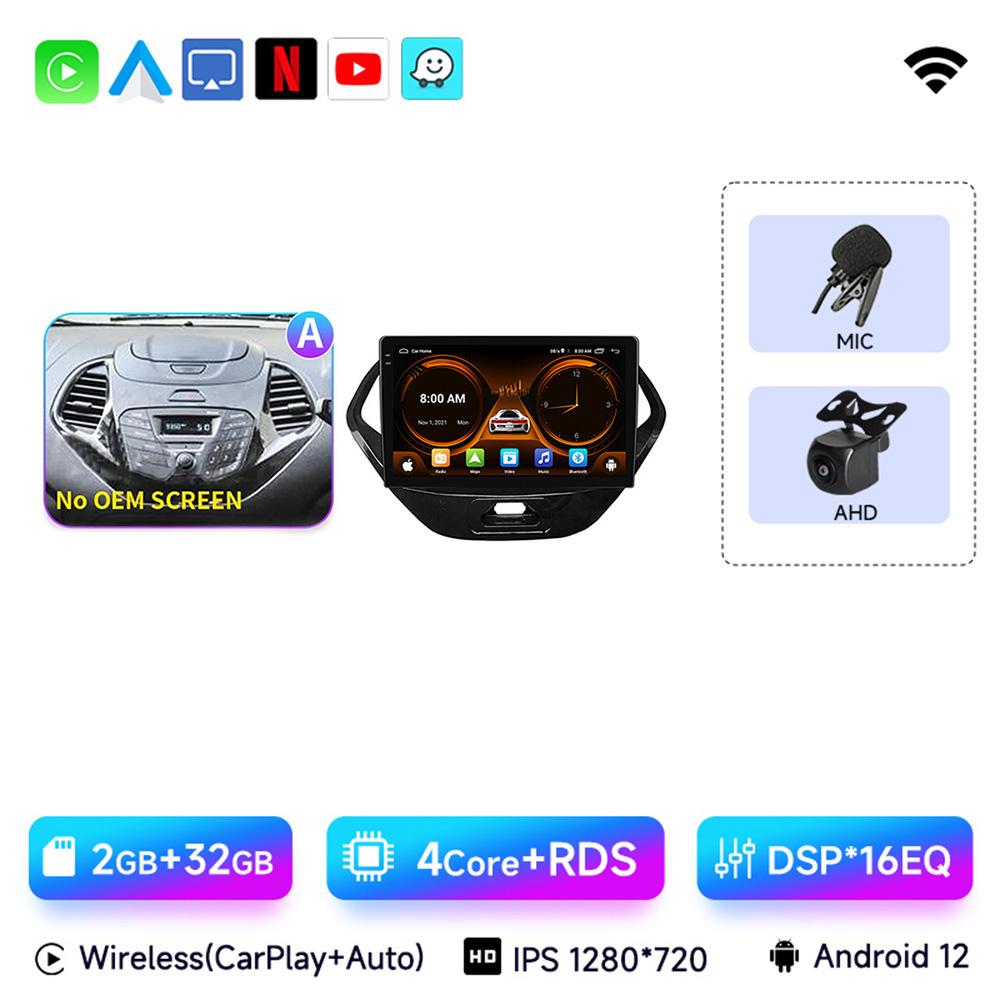 9" Car Radio For Ford FIGO 2015-2018 Android12 GPS Navigation Auto Multimedia Player Wireless Carplay Rear Camera 360 WIFI BT 4G