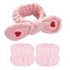 2Pcs/Set Women Spa Headband Wristband Set Bowknot Decor Flannel Face Wash Shower Hairband Waterproof Wristband Set
