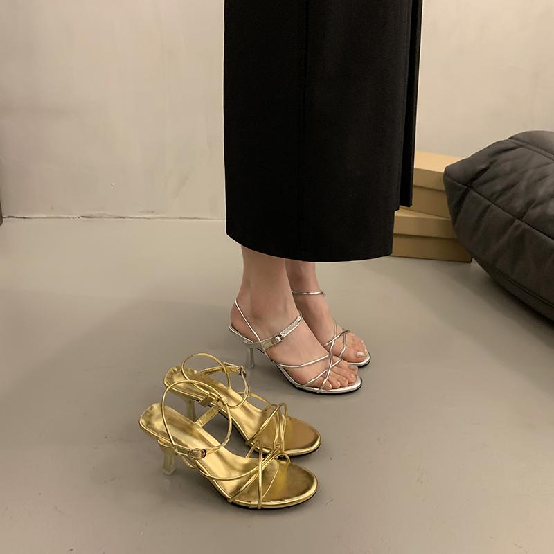Fashion Gold Simple Thin Belt Fashion Sandals for Women 2024 Summer Designer Women's Slingback Sandals Sexy Thin Heel Party High Heels
